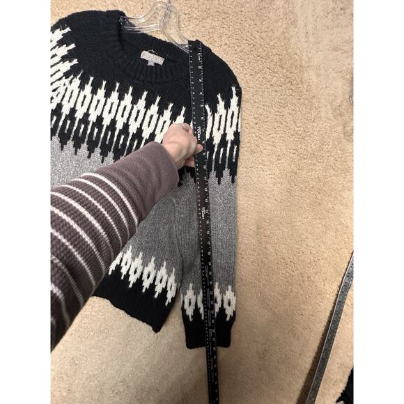 J.Crew Women Fair Isle Wool Alpaca Blend Sweater Gray Black White Nordic Sz M - Picture 11 of 16